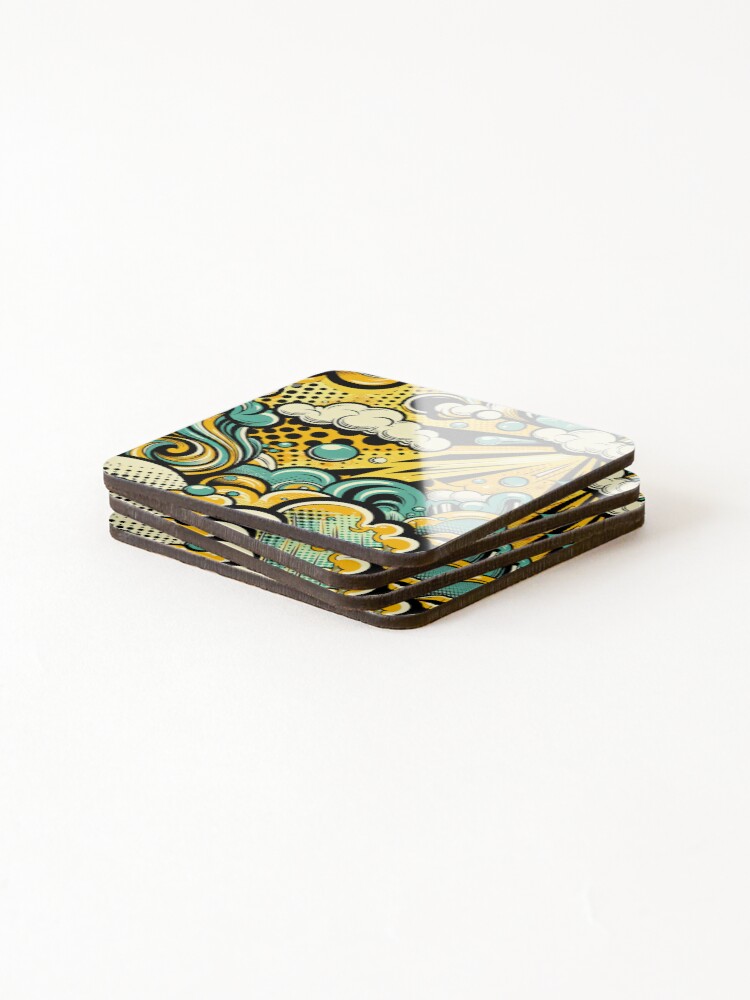 Thumbnail 4 of 5, Coasters (Set of 4), Retro Colorful Comic Pattern designed and sold by RockBeeDesigns.