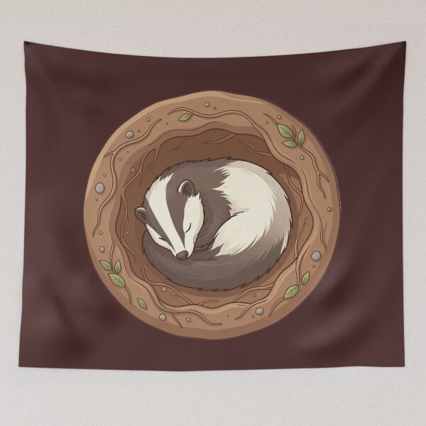 Item preview, Sleeping Badger in Burrow – Cozy Woodland Animal Illustration designed and sold by myforestfog.