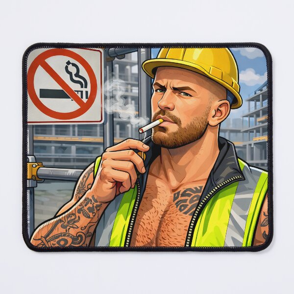 Item preview, Builder breaking the smoking rules designed and sold by Leatherandsmoke.