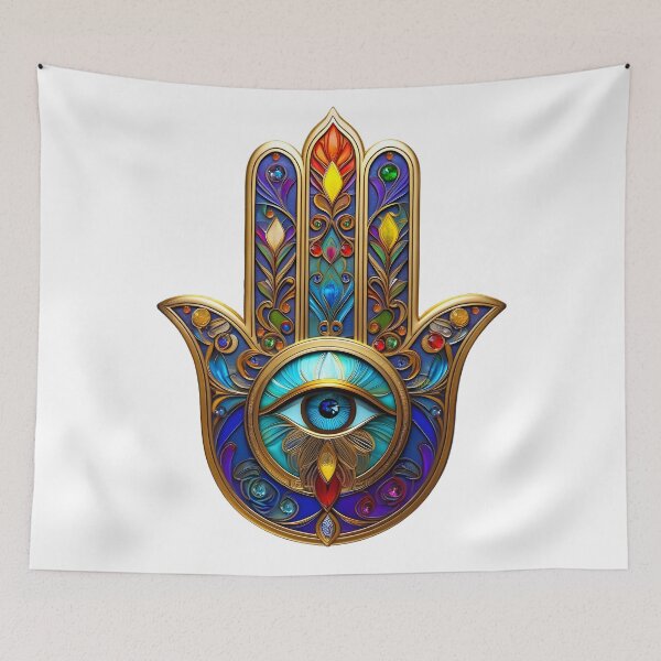 Item preview, Gold Colorful Hamsa Turquoise Sapphire Third Eye designed and sold by Lee Hiller Designs.
