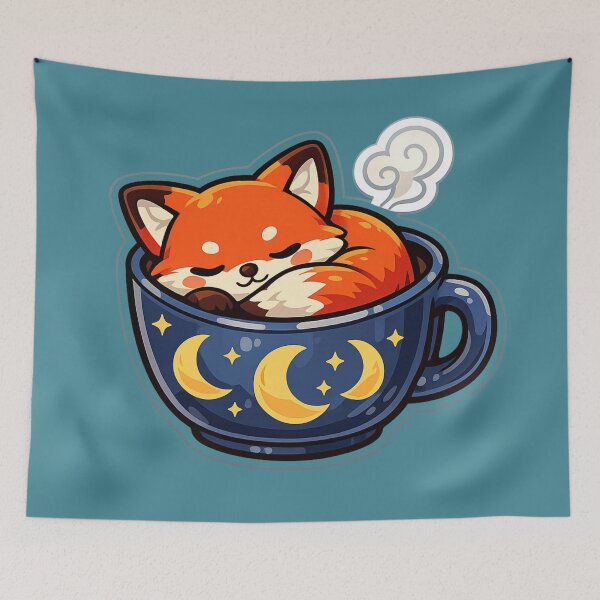 Item preview, Sleepy Fox with Coffee designed and sold by Iail Ioa.