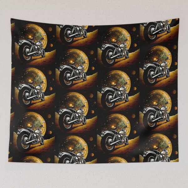 Item preview, "Classic Motorcycle in Cosmic Landscape – Retro Sci-Fi Art" designed and sold by Dogandesighn.