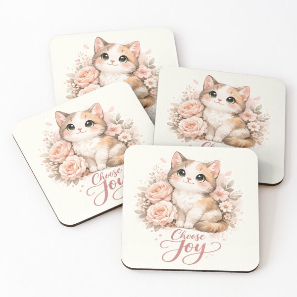 Item preview, Choose Joy – Cute Floral Cat Illustration with Positive Quote designed and sold by BlushMoodStudio.