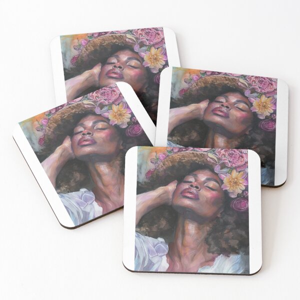 Item preview, Afro Woman with Flower Crown - Watercolor Art with Serene Atmosphere and Warm Colors designed and sold by Hipatye26.