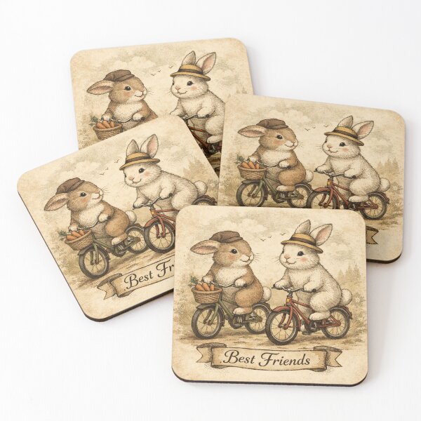 Item preview, Best Friends – Vintage Bunny Bicycle Illustration designed and sold by Wizdem Artworkz.