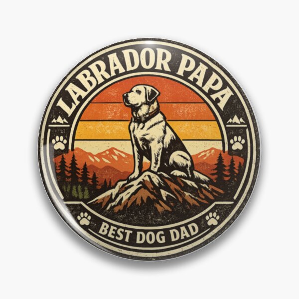 Item preview, Labrador Papa – Retro Mountain Sunset Badge | Best Dog Dad Gift designed and sold by PawPrintCustom.