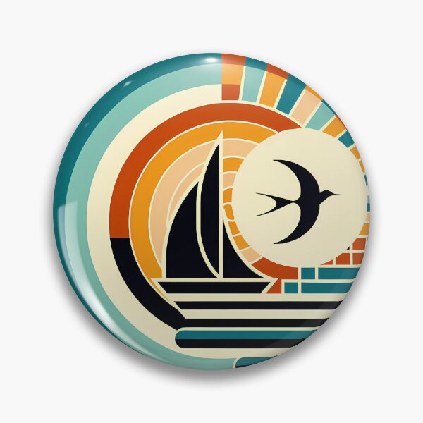 Item preview, Geometric Sailboat and Swallow Sunset Emblem designed and sold by InkSmithery.