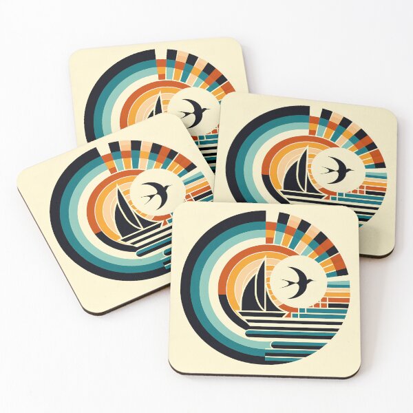 Item preview, Geometric Sailboat and Swallow Sunset Emblem designed and sold by InkSmithery.