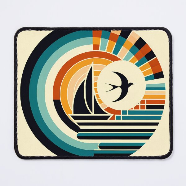Item preview, Geometric Sailboat and Swallow Sunset Emblem designed and sold by InkSmithery.