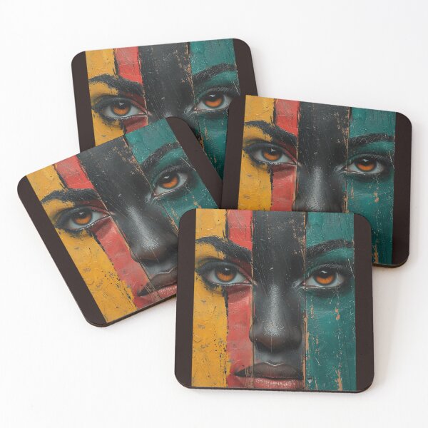 Item preview, Segmented Afro Portrait - Art with Ethnic Colors and Intense Amber Eyes designed and sold by Hipatye26.