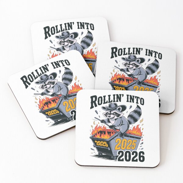 Item preview, Raccoon Dumpster Fire New Year Cartoon Illustration 2025 to 2026 designed and sold by designleon19.