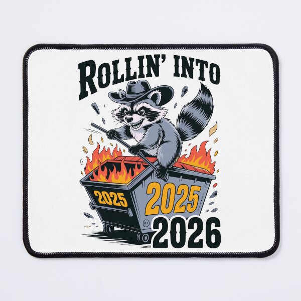 Item preview, Raccoon Dumpster Fire New Year Cartoon Illustration 2025 to 2026 designed and sold by designleon19.