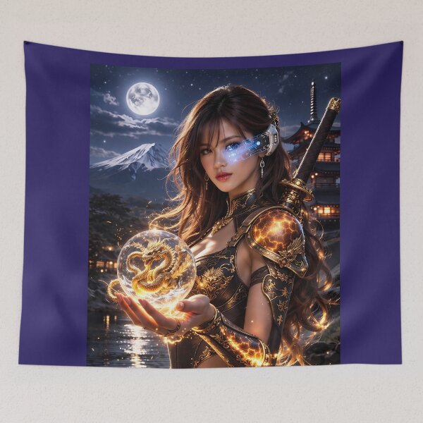 Item preview, Cyber Samurai Girl with Golden Dragon Spirit Crystal designed and sold by Dragon-Samurai.