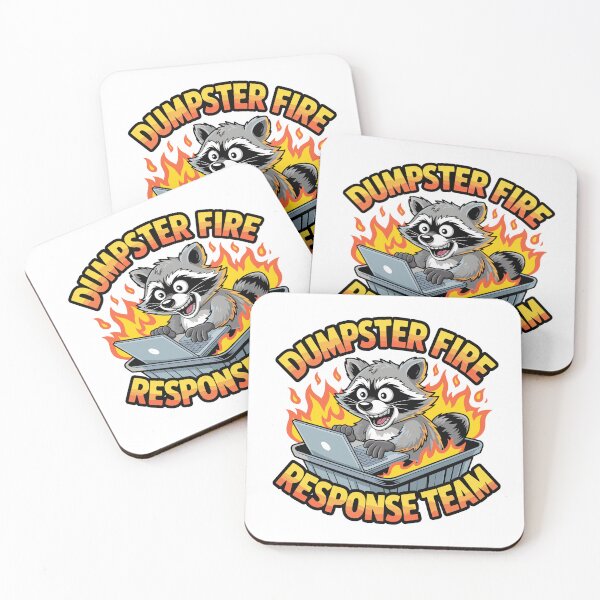 Item preview, Flaming Trash Bin Raccoon Laptop Cartoon Chaos Humor Illustration designed and sold by designleon19.