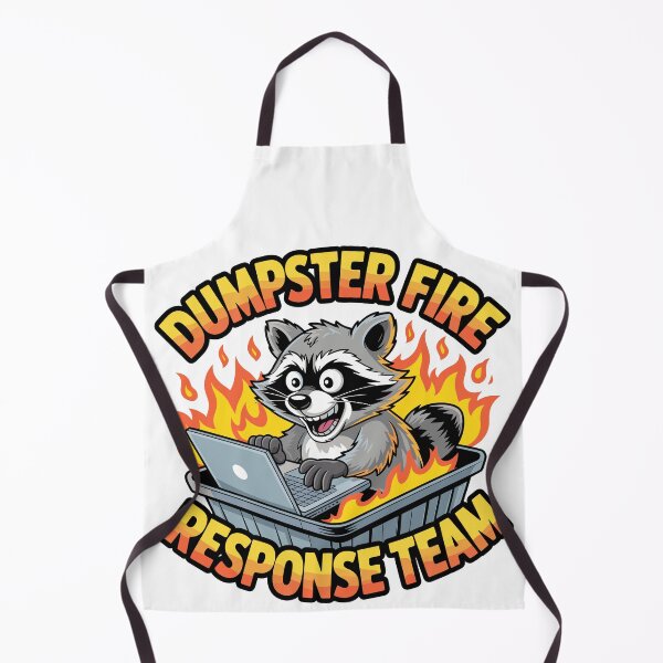 Item preview, Flaming Trash Bin Raccoon Laptop Cartoon Chaos Humor Illustration designed and sold by designleon19.