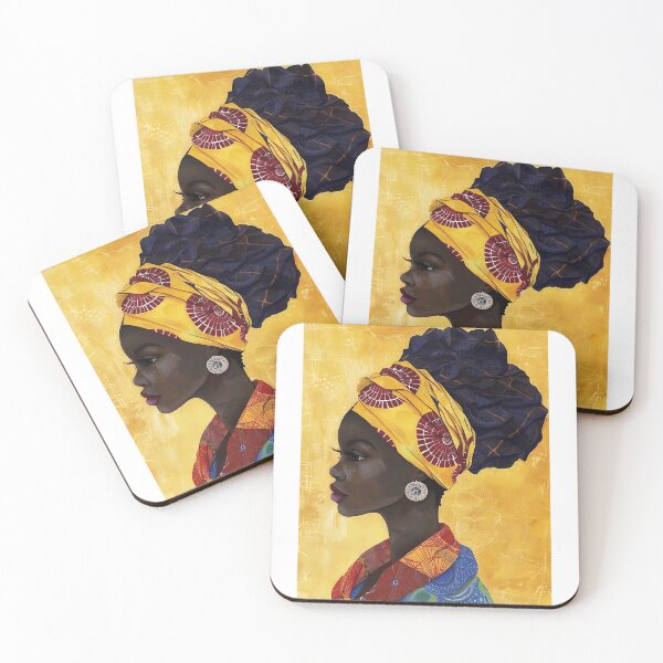 Item preview, Afro Woman in Profile - Ethnic Art with Yellow Scarf and Red Details designed and sold by Hipatye26.