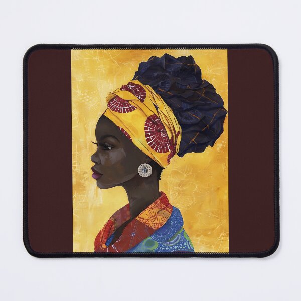 Item preview, Afro Woman in Profile - Ethnic Art with Yellow Scarf and Red Details designed and sold by Hipatye26.
