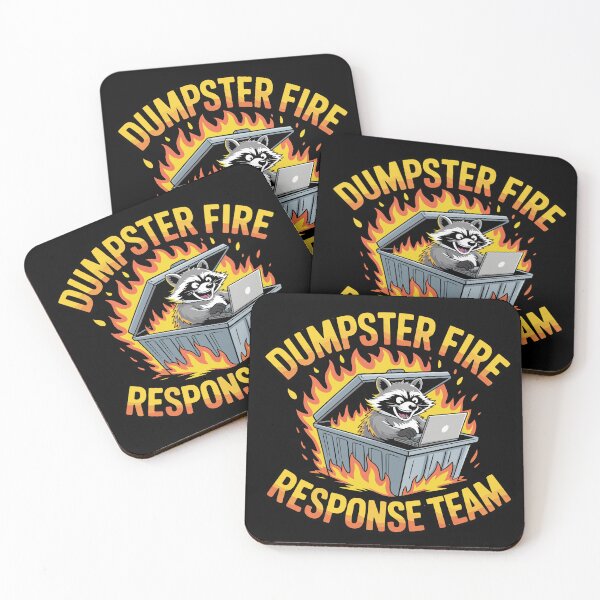 Item preview, Raccoon Laptop in Flaming Dumpster Cartoon Workplace Chaos Illustration designed and sold by designleon19.