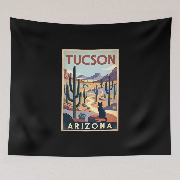 Item preview, Tucson Arizona Desert Cat Retro Travel Poster designed and sold by dudelinart.