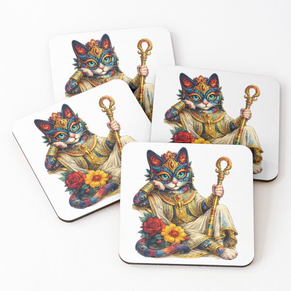 Item preview, Royal Pharaoh Cat: Golden Scepter & Sacred Floral Portrait Art designed and sold by GulfSignature.