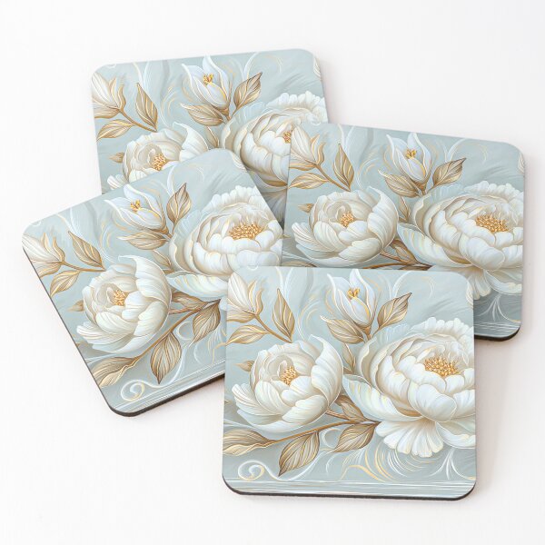 Item preview, White Peonies on Blue with Gold Embellishments designed and sold by MargaretWiktor.
