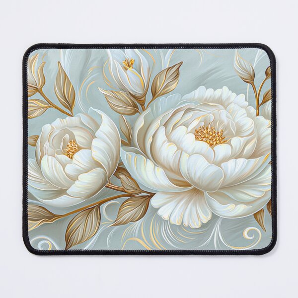 Item preview, White Peonies on Blue with Gold Embellishments designed and sold by MargaretWiktor.