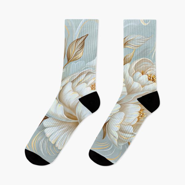 Item preview, White Peonies on Blue with Gold Embellishments designed and sold by MargaretWiktor.
