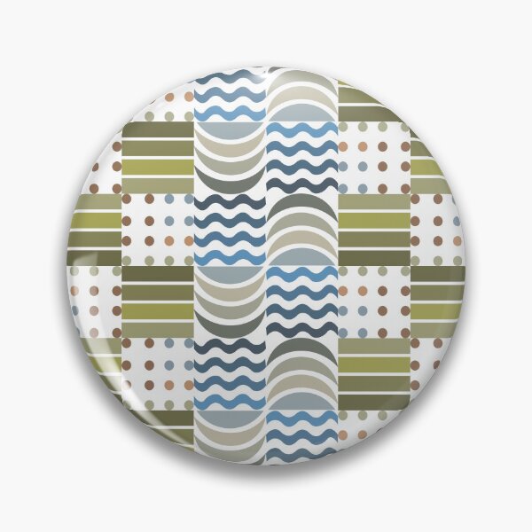 Item preview, Pattern with repeating geometric elements in a retro style. Features olive green and tan rectangles, wavy lines in blue and black, and brown and olive dots.  designed and sold by CreativebyTKK.