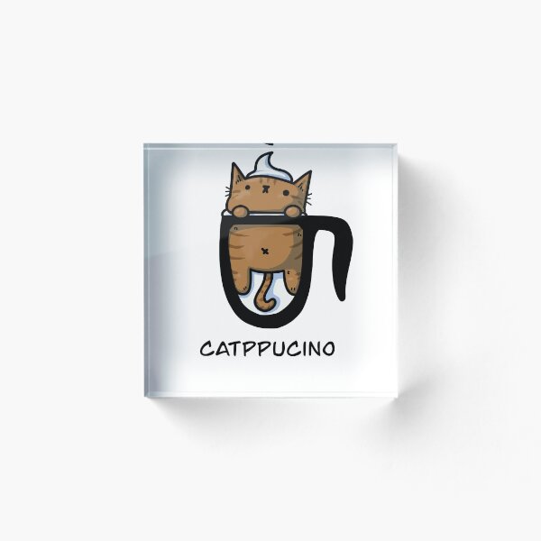 Item preview, Catppucino Cozy Coffee Cat designed and sold by Cute & Funny Hand-Drawn Prints | Happy Doodle Friends Shop.