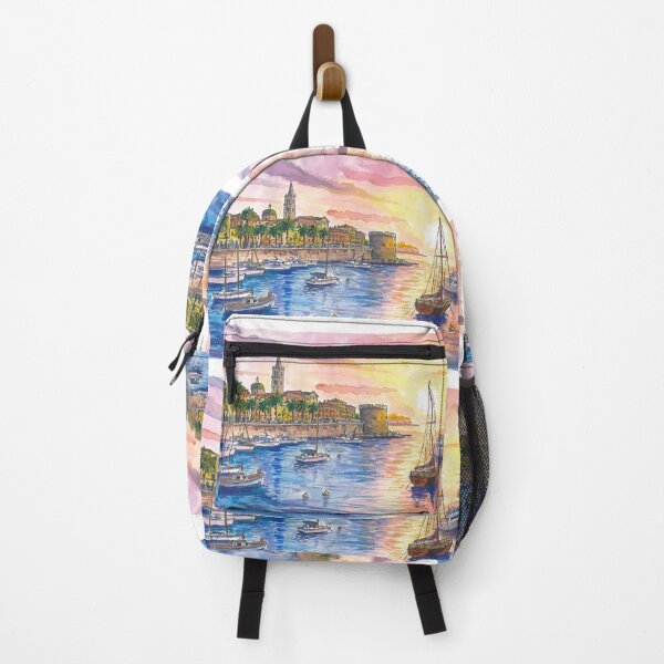 Item preview, Alghero Port View Painting with Historic City Walls at Sunset designed and sold by artshop77.