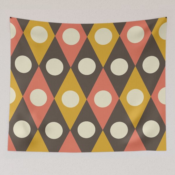 Item preview, Mid Century Circles On Diamonds In mustard And Terracotta On Taupe designed and sold by Yasminepatterns .