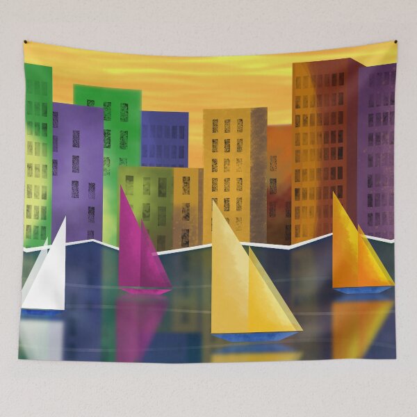 Item preview, Colourful Sailboats and Cityscape designed and sold by Andrew  Hitchen.