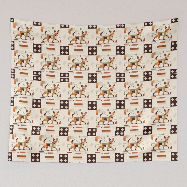 Item preview, Geometric pattern featuring stylized Chihuahua dogs in shades of beige, brown, and black. designed and sold by CreativebyTKK.