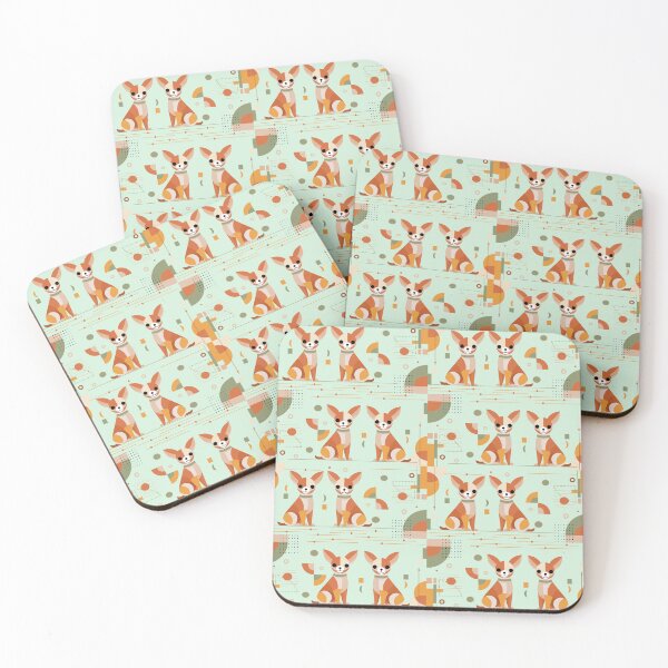 Item preview, Geometric pattern featuring stylized Chihuahua dogs against a muted turquoise background.  designed and sold by CreativebyTKK.