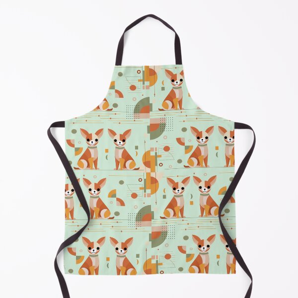 Item preview, Geometric pattern featuring stylized Chihuahua dogs against a muted turquoise background.  designed and sold by CreativebyTKK.