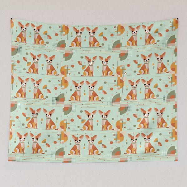 Item preview, Geometric pattern featuring stylized Chihuahua dogs against a muted turquoise background.  designed and sold by CreativebyTKK.