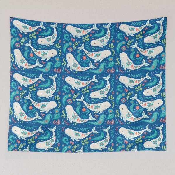 Item preview, Beluga Whale Pattern – Scandinavian Folk Art by heidiannemorris © designed and sold by FOLK ART FUSION by heidiannemorris.