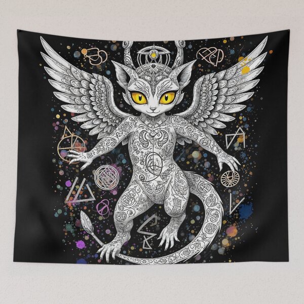 Item preview, Golden-eyed guardian of the ether in sacred patterns designed and sold by KunstGeist.