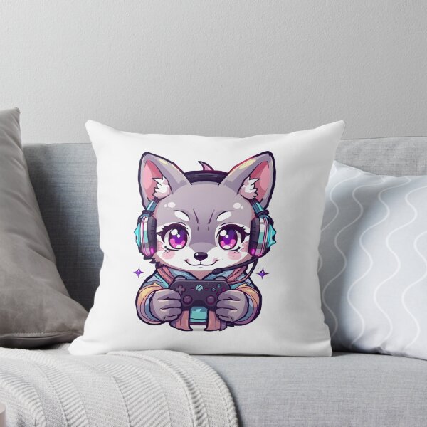 Item preview, Neon Chibi Gamer Wolf – Cute Gaming Mascot designed and sold by Kavya Art.