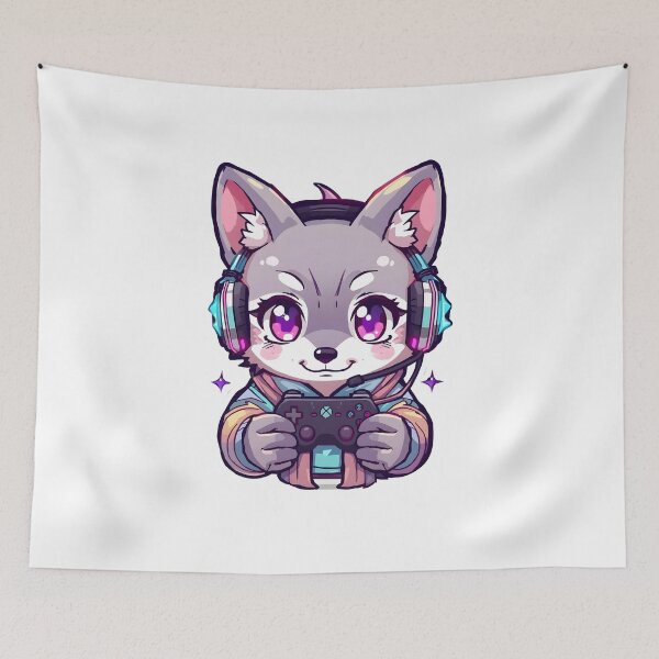 Item preview, Neon Chibi Gamer Wolf – Cute Gaming Mascot designed and sold by Kavya Art.