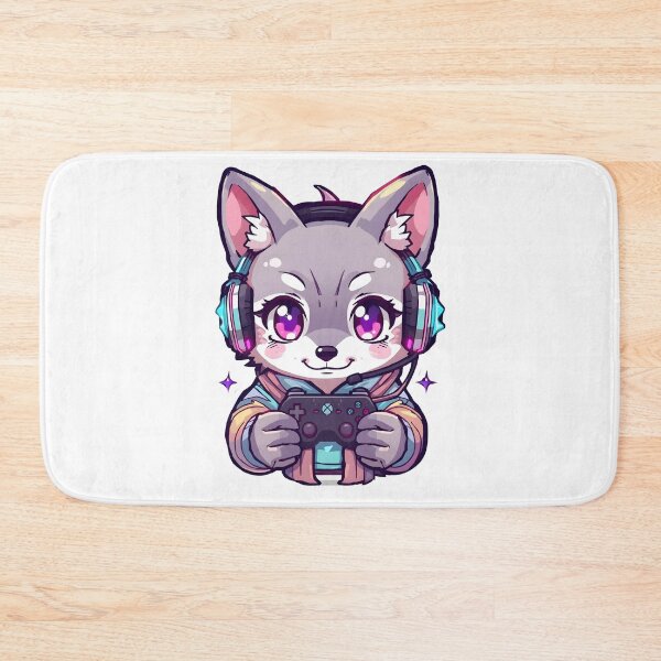 Item preview, Neon Chibi Gamer Wolf – Cute Gaming Mascot designed and sold by Kavya Art.