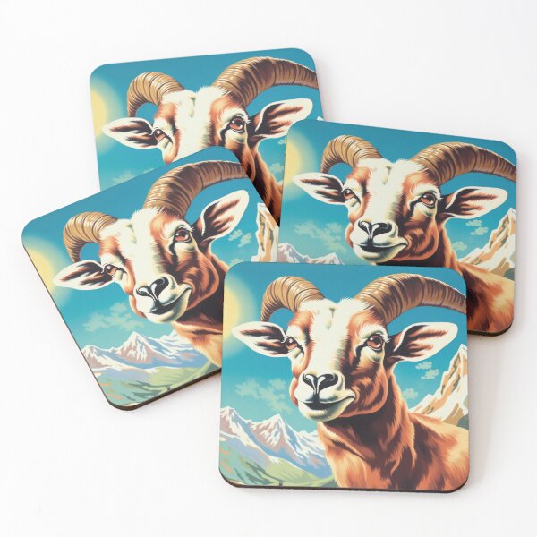 Item preview, Proud mountain goat in front of a majestic Alpine panorama in the sunshine designed and sold by Mauswohn.