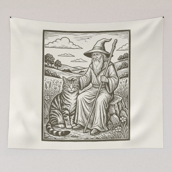 Item preview, Medieval Wizard Cat Vintage Sorcerer Fairycore  designed and sold by Y-Vibes.