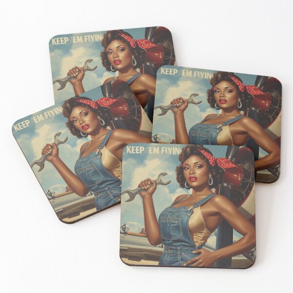 Item preview, 1940s Nose Art Poster – Glamorous Black Female Mechanic Pin Up with Wrench designed and sold by MissSaylor.