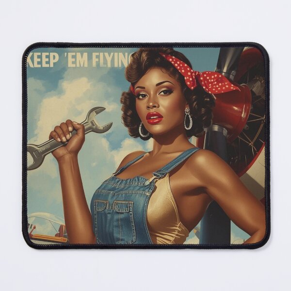 Item preview, 1940s Nose Art Poster – Glamorous Black Female Mechanic Pin Up with Wrench designed and sold by MissSaylor.