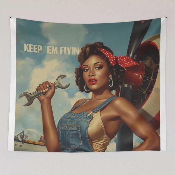 Item preview, 1940s Nose Art Poster – Glamorous Black Female Mechanic Pin Up with Wrench designed and sold by MissSaylor.