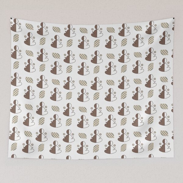 Item preview, Repeating geometric pattern of mind uncluttering  featuring abstract human-like figures seated, divided into two shades—brown and white. designed and sold by CreativebyTKK.