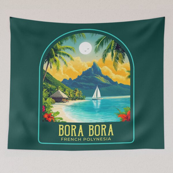 Item preview, Bora Bora Vintage Travel Illustration designed and sold by HomeLivingCo.