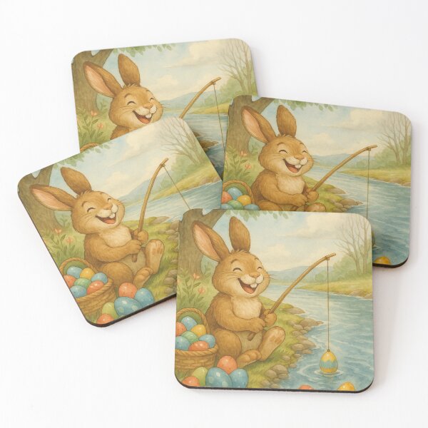 Item preview, Laughing Easter bunny fishes for colorful Easter eggs in the river designed and sold by Mauswohn.