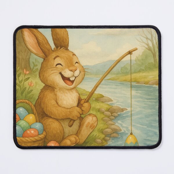 Item preview, Laughing Easter bunny fishes for colorful Easter eggs in the river designed and sold by Mauswohn.